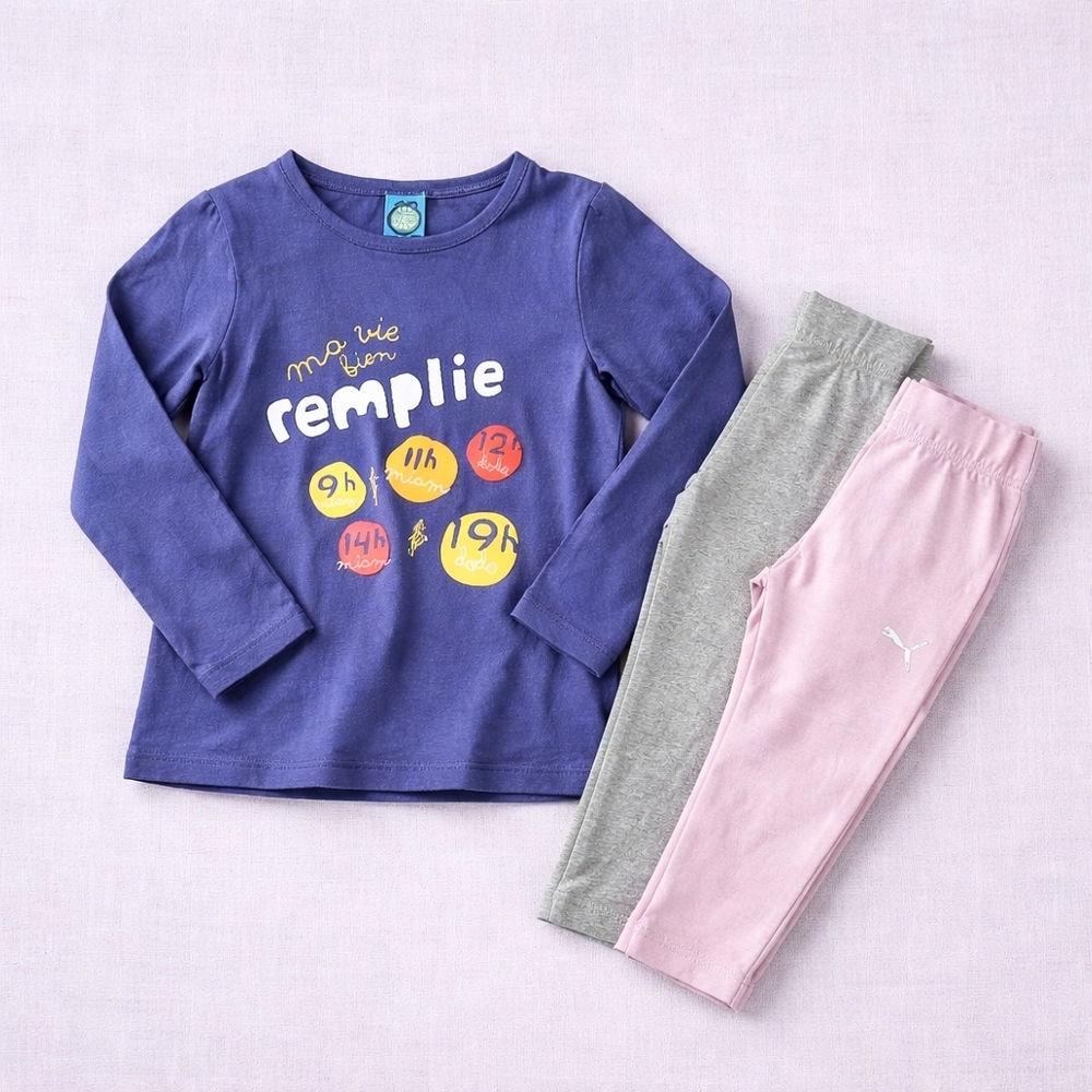 5/$25 2T Girls Long Sleeve Top + Monkey Bars & Puma Leggings Set